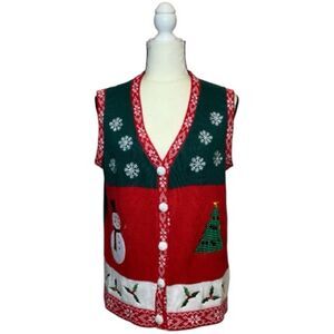 Holiday Editions Festive Red and Green Holiday Sweater Vest Size Medium NWOT